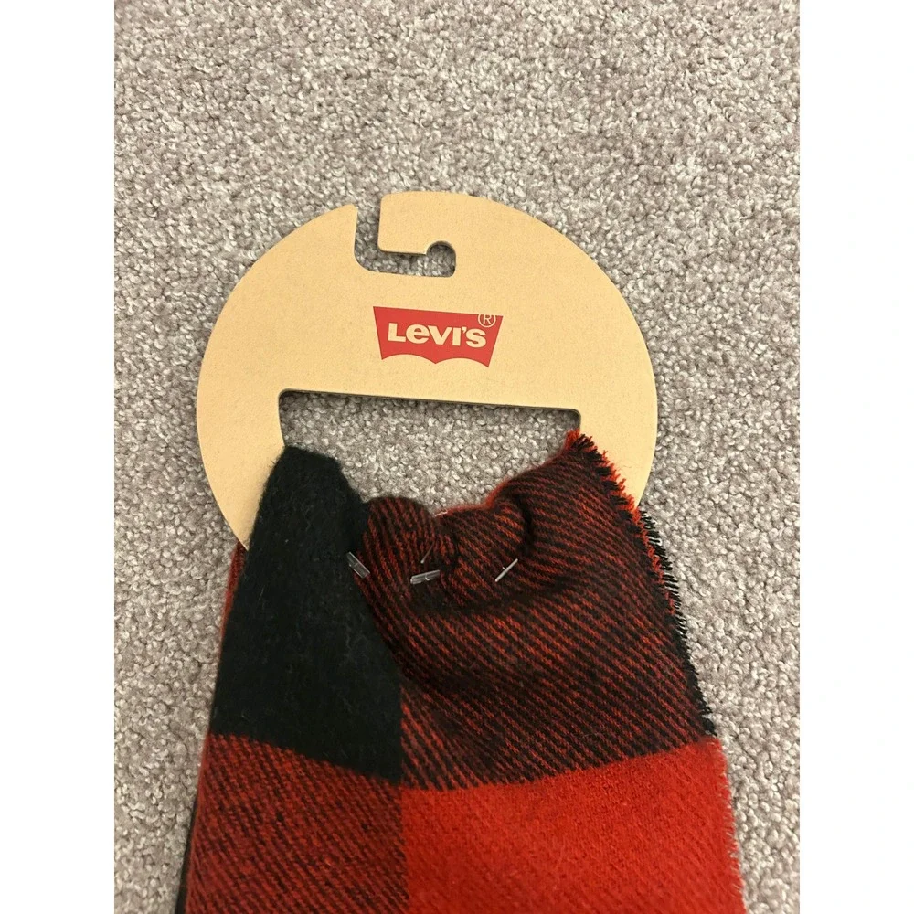 Levis Buffalo Plaid Scarf Unisex OS Red Black NEW 45LV06BS02 Checkered Acrylic